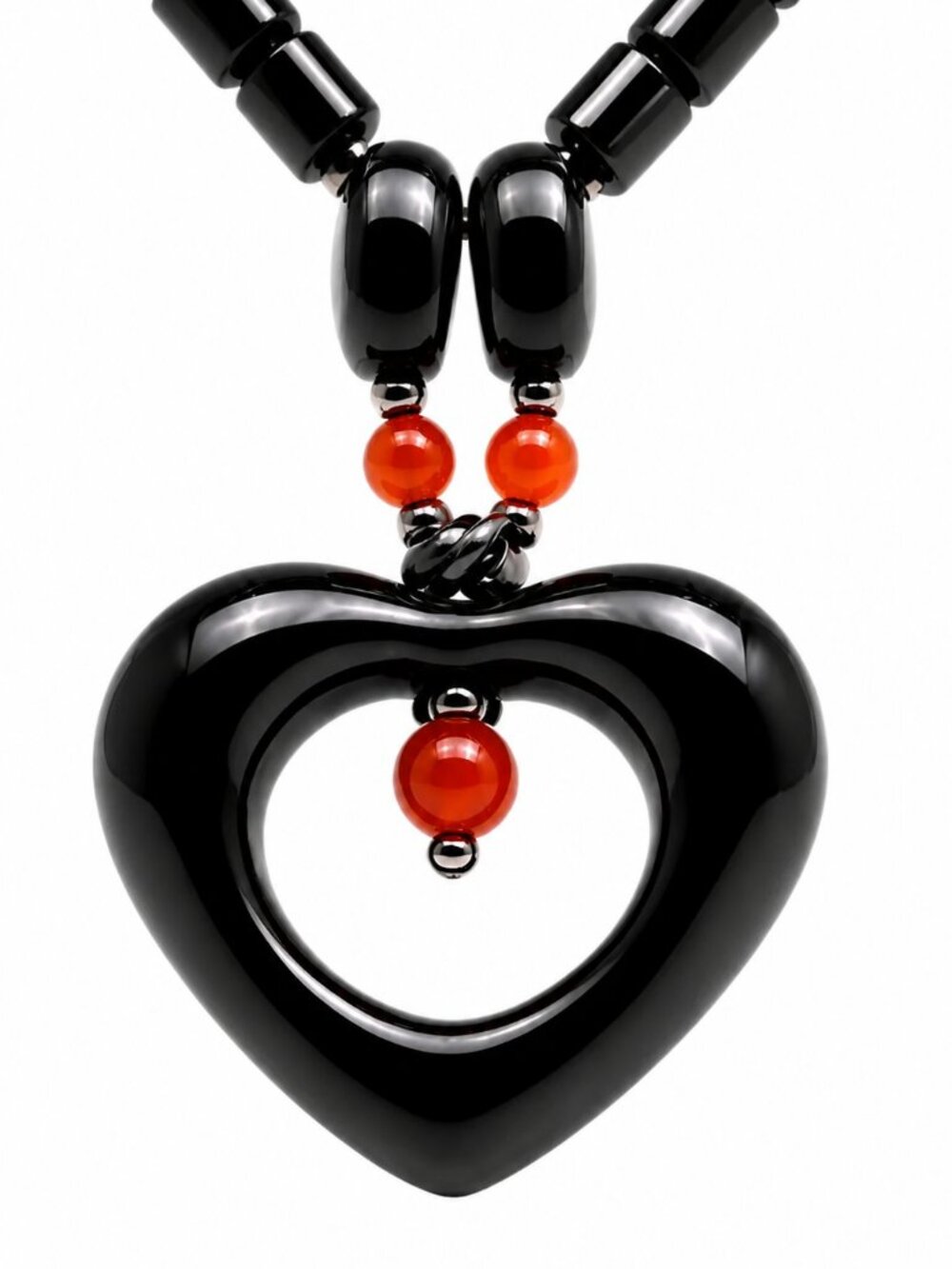 Hematite Heart Pendant • 22" Magnetic Bead Chain + 3 Hematite Bracelets